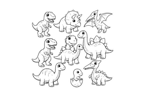 Download Cute Cartoon Dinosaurs Family Set Vector - Dino Collection