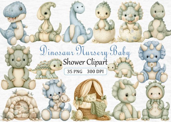 Download Dinosaur Nursery Baby Shower Clipart - Dino Collection