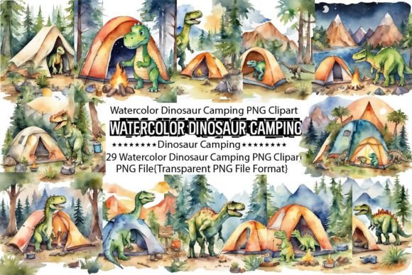 Download Watercolor Dinosaur Camping Sublimation - Dino Collection