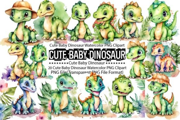 Download Cute Baby Dinosaur Watercolor Bundle - Dino Collection
