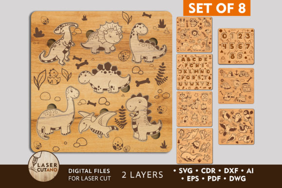 Download 8 Kids Puzzles Laser Cut Template - Premium Bundle