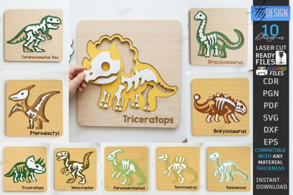 Download Dinosaur Skeleton Puzzles Laser Bundle - Dino Collection