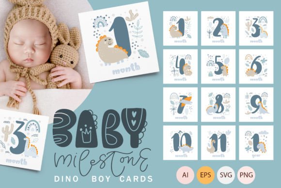 Download Baby Milestone Dino Boy Cards - Dino Collection