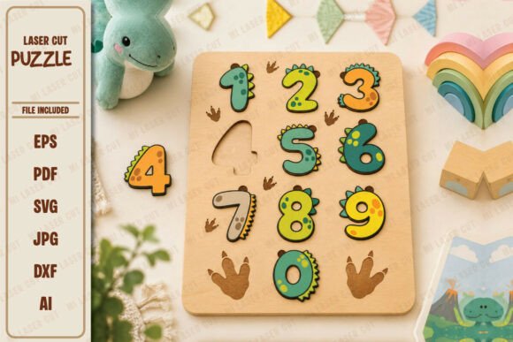 Download Toddler Dino Number Puzzle Laser Cut SVG - Dino Collection