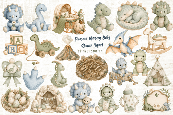 Download Dinosaur Nursery Baby Shower Clipart - Dino Collection