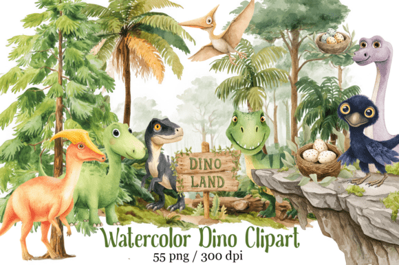 Download Watercolor Baby Dino,Baby Dinosaur Party - Dino Collection