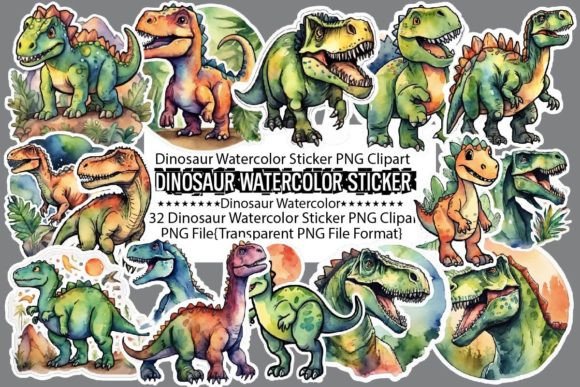 Download Dinosaur Watercolor Sticker Bundle - Dino Collection