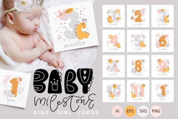 Download Baby Milestone Dino Girl Cards - Dino Collection